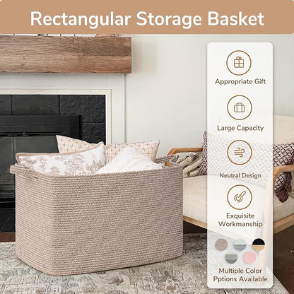 Goodpick 105L Large Woven Storage Basket, Rectangle Cotton Rope Basket - Image 7