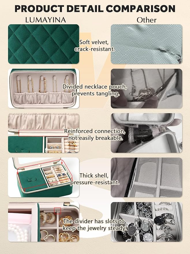 Velvet Travel Jewelry Box with Large Mirror, Double-Layer Jewelry Organizer Case - Image 6