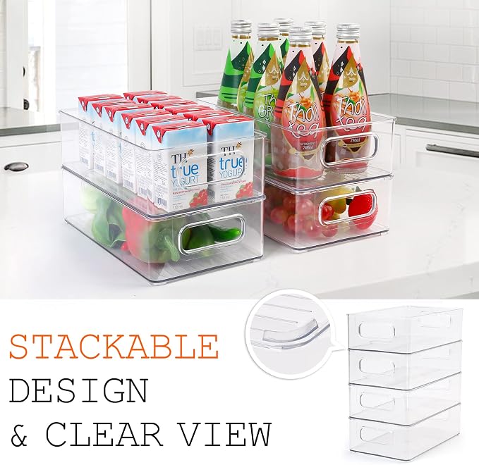 LotFancy Refrigerator Organizer Bins, 4 Pack, BPA Free Clear Plastic Storage - Image 4
