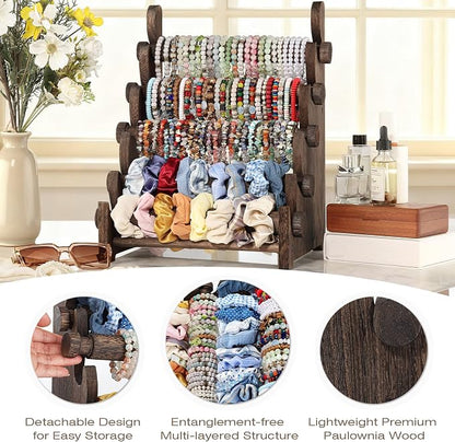 TOPNEW 5 Tier Wooden Bracelet Holder, Scrunchie Bangle Watch Necklace Display - Image 5