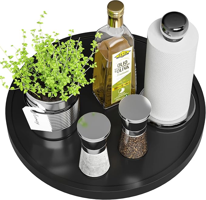 Lazy Susan for Table, 12 Inch Non-Skid Bamboo Turntable Organizer for Salt by VeyFey