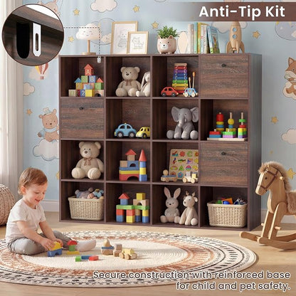 Walnut 16 Cube Storage Organizer, Wooden Bookcase - Image 7