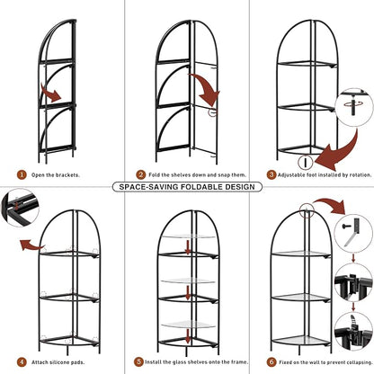 Crofy Foldable 3 Tier Corner Shelf, Metal Corner Plant Stand - Image 5
