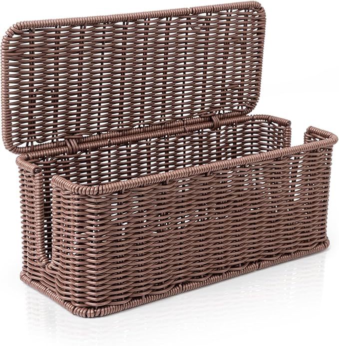 Cable Management Box, Handmade Rattan Cable Organizer, 2 Open Slots Cords Hider by Cantalop