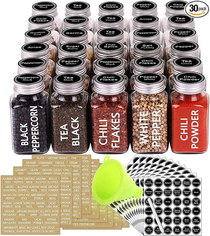 SWOMMOLY 30 Glass Spice Jars 6 oz Empty Square Spice Bottles by SWOMMOLY