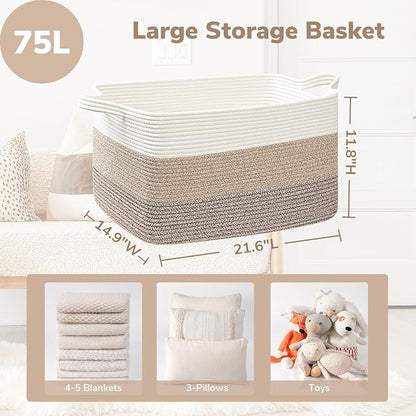 Goodpick Large Woven Storage Basket, 21.6" x 14.9" x 11.8" Rectangle Rope - Image 3