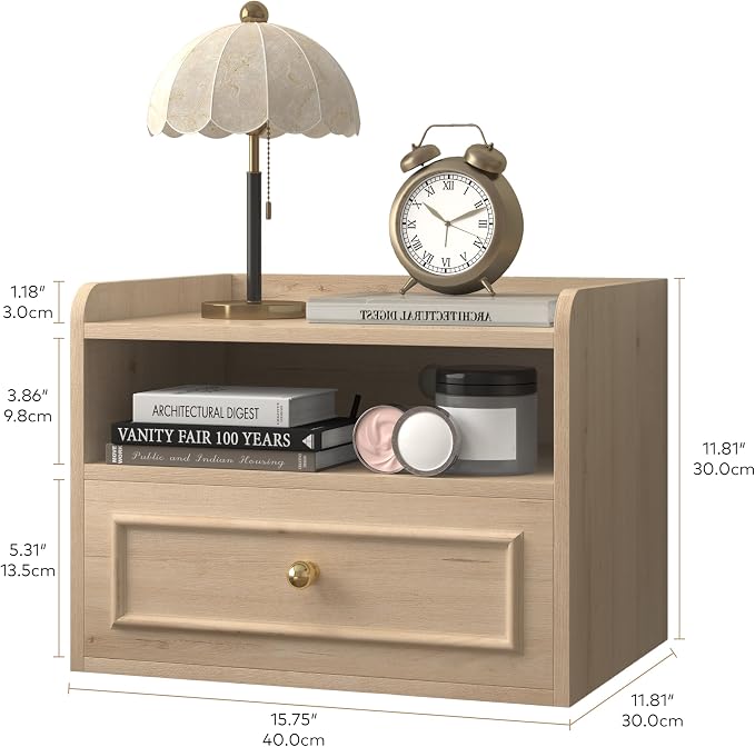 Floating Nightstand with Charging Station Set of 2, Modern Wall Mounted Bedside - Image 2