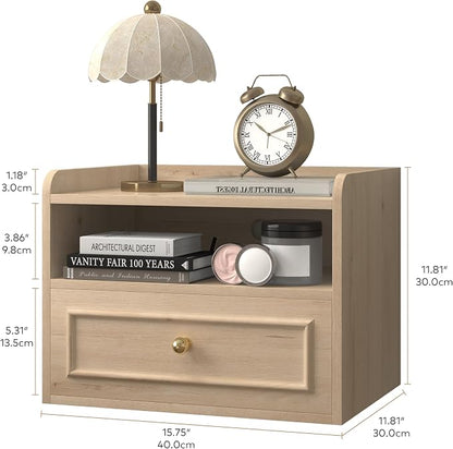 Floating Nightstand with Charging Station Set of 2, Modern Wall Mounted Bedside - Image 2