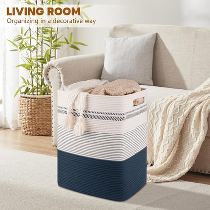 Laundry Hamper, Large Woven Rope Tall Laundry Basket - Image 7