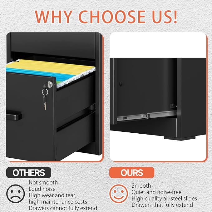 Metal Filing Cabinet With Lock, Vertical 2 Drawer Cabinet - Image 5