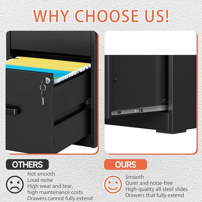 Metal Filing Cabinet With Lock, Vertical 2 Drawer Cabinet - Image 5