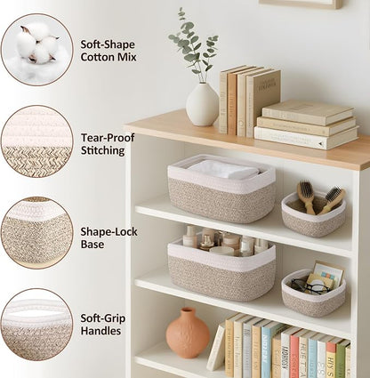 5-Pack Small Woven Rope Storage Baskets, 2 Sizes Organizer Bins | Fabric Cube - Image 3