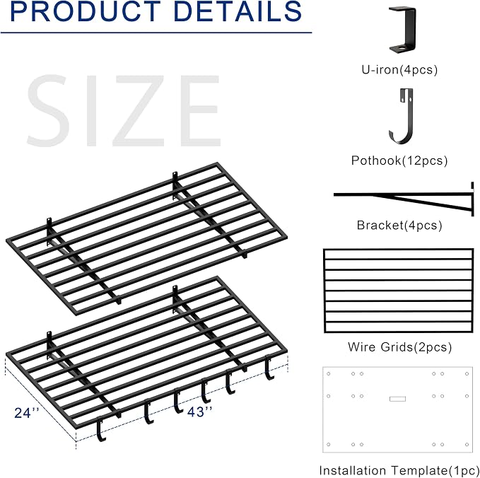 HDDFER Heavy Duty Garage Wall Shelves 24x43 Inch | 2-Pack, wall mounted - Image 2