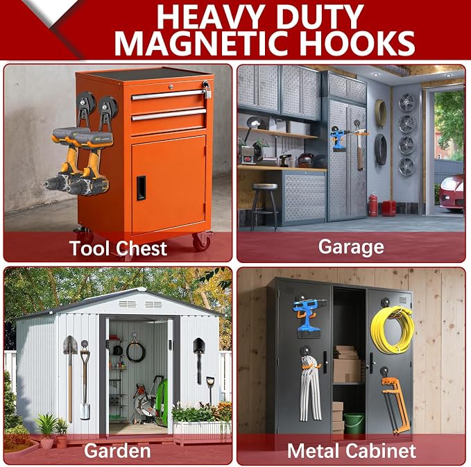 3-H Heavy Duty Magnet Garage Hooks 4 Pack, Extra Large Strong Magnetic Hooks - Image 6