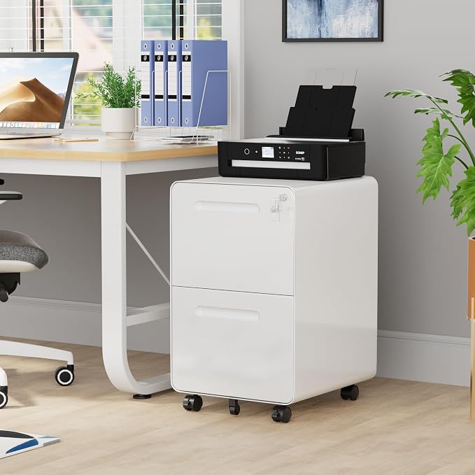 2 Drawer File Cabinet with Lock and 4 Keys, Mobile Metal Filing Cabinet - Image 2