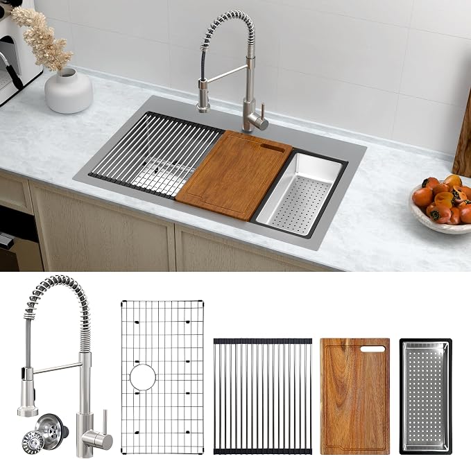 33 x 22 Drop-In/Undermount Kitchen Sink, TECASA Single Bowl Kitchen Sink by TECASA