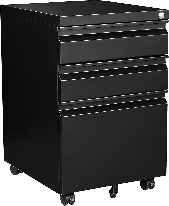3 Drawer Mobile Metal File Cabinet, Pre-Built Office Storage File Cabinet by Fesbos
