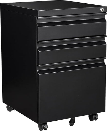3 Drawer Mobile Metal File Cabinet, Pre-Built Office Storage File Cabinet by Fesbos