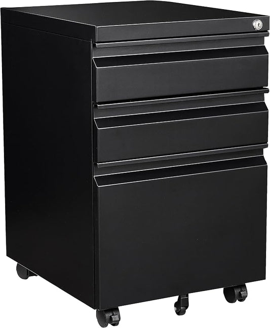 3 Drawer Mobile Metal File Cabinet, Pre-Built Office Storage File Cabinet by Fesbos