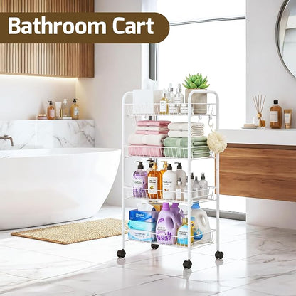 PLKOW 4-Tier Metal Rolling Utility Cart, Living Room, Lightweight Organizer Cart - Image 6