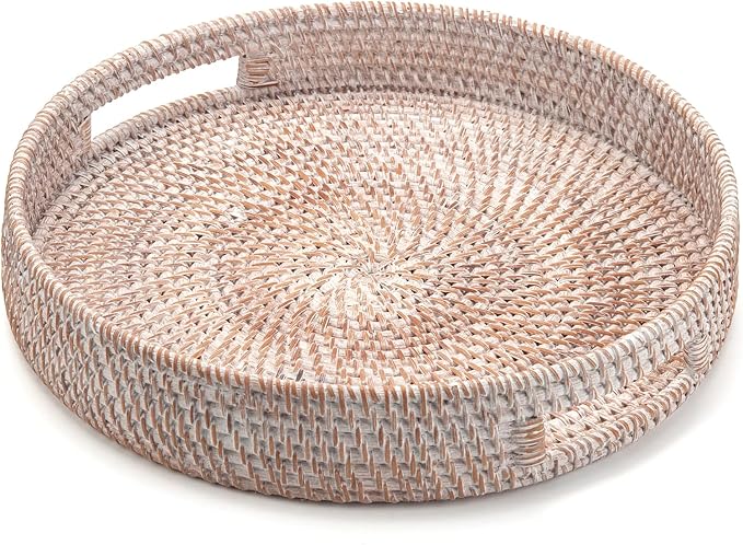 Coffee Table Tray Round Rattan Ottoman Tray Woven Serving Trays - Image 2