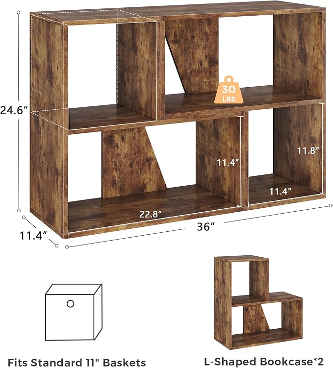 MapleGrace 6 Cube Storage Organizer, Wooden Storage Shelves Bookcase - Image 3