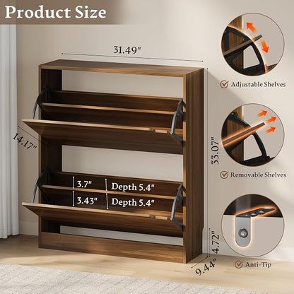 BORNOON Shoe Cabinet with 2 Flip Drawers, Slim Narrow Shoe Storage Cabinet - Image 2