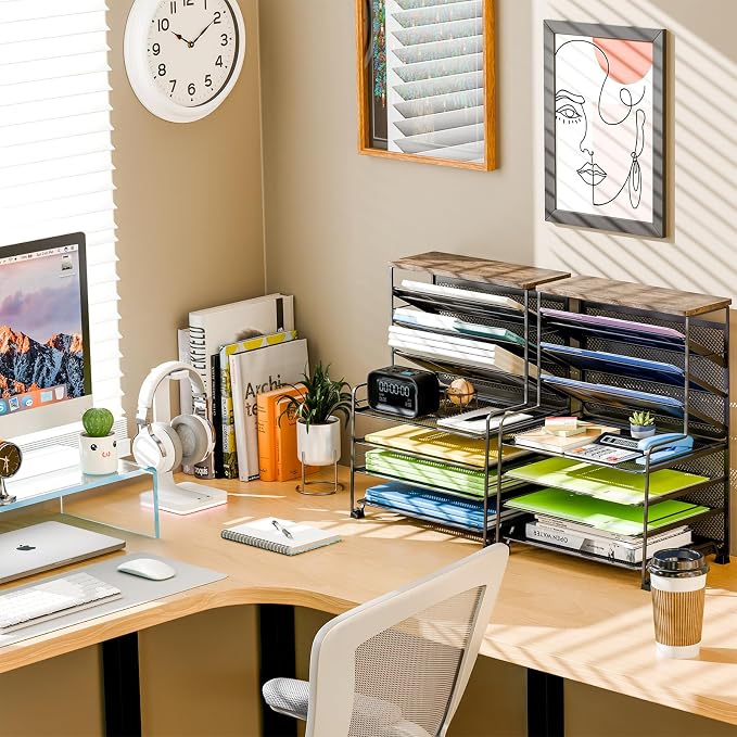 Simple Trending 7 Tier Desk File Organizer, 2 Pack Letter Tray Paper Organizer - Image 2