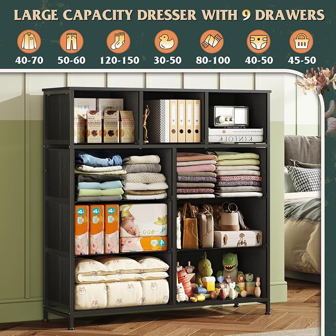 WLIVE 9 Drawer Dresser, Fabric Storage Tower - Image 4