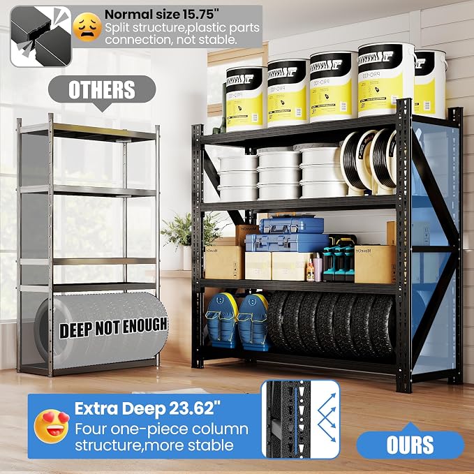 Heavy Duty Garage Storage Shelves 5000LBS Capacity, 4-Tier Large Industrial - Image 4