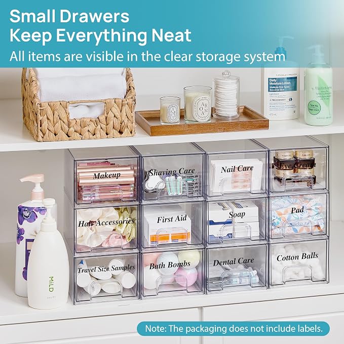 Vtopmart 4 Pack Small Clear Stackable Storage Drawers, Acrylic Bathroom Makeup - Image 3
