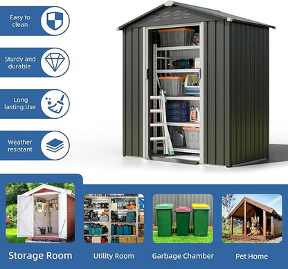 JY QAQA 5x3 FT Metal Outdoor Garden Storage Shed, Waterproof Metal Garden Sheds - Image 4