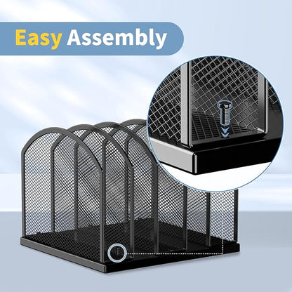 5-Section Vertical Desktop Organizer, 5-Section Mesh File Folder Stand Sorter - Image 4