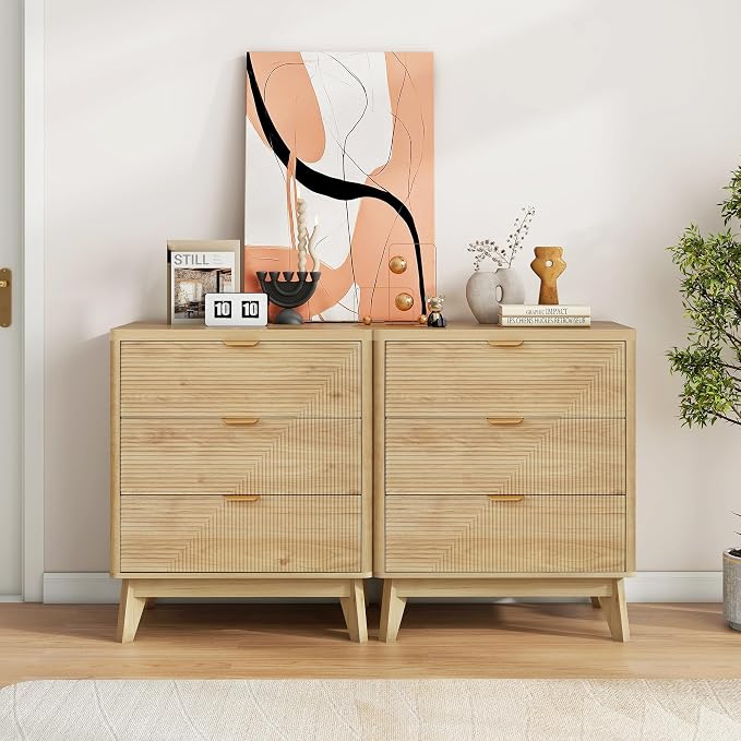 3 Drawer Fluted Nightstand for Bedroom, Modern Wood Night Stand - Image 6