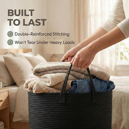JMvicyroam 115L Extra Large Machine Washable Cotton Rope Blanket Basket | - Image 6