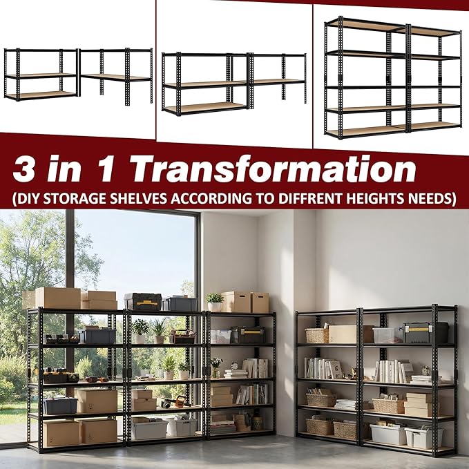 Durstruct 2400LBS Storage Shelves 5 Tier Adjustable Garage Storage Shelving | - Image 5