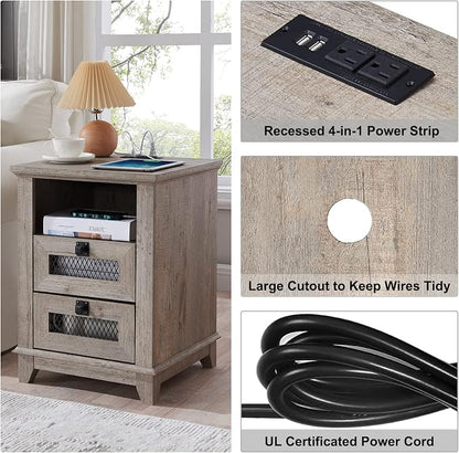 Nightstand with Charging Station, OKD 18'' Industrial & Farmhouse End Table - Image 5
