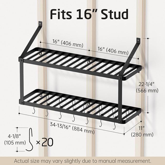 KES 150 lb High-Capacity Pot Rack Wall Mounted - Image 9