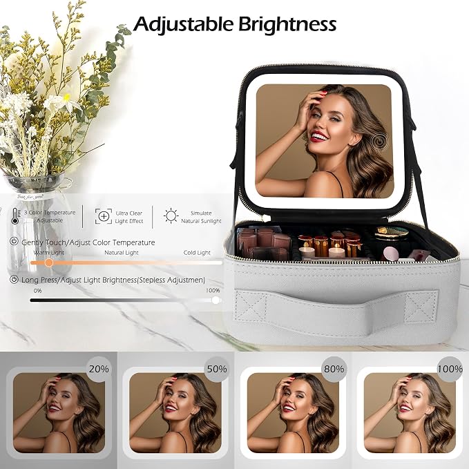 MOMIRA Makeup Bag with Mirror and Light Travel Makeup Train Case Cosmetic Bag - Image 4