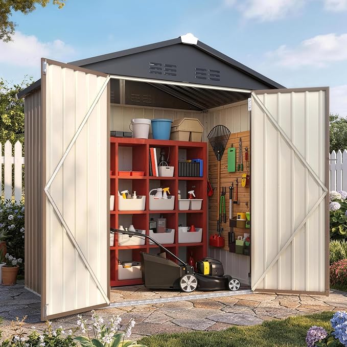 AECOJOY 4' x 6' Outdoor Metal Storage Shed, Heavy Duty Garden Tool Shed by AECOJOY