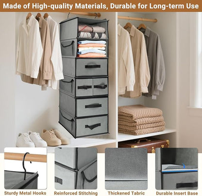6-Tier Hanging Shelves with 5 Drawers & 3 Side Pocket, Durable Fabric Hanging - Image 4