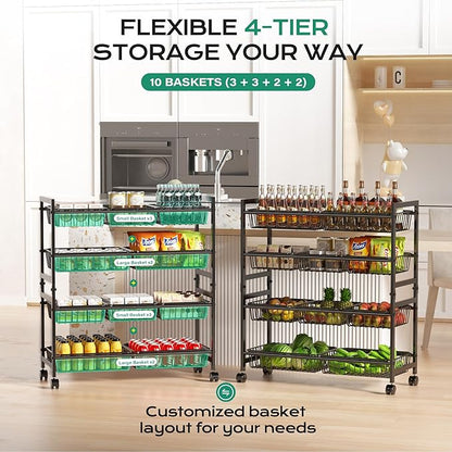 Cinati 4-Tier Snack Cart with Wheels, Rolling Pantry Storage Cart with 10 Wire - Image 5