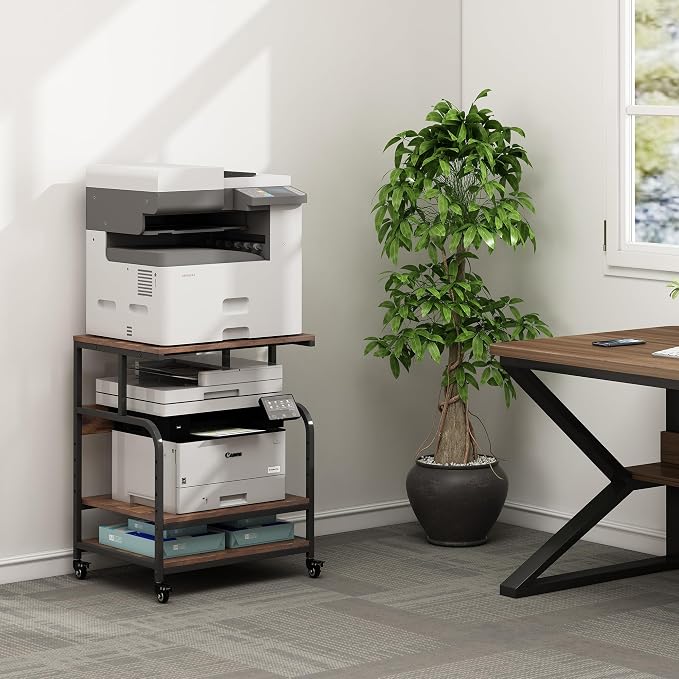 Large Printer Stand with Adjustable Storage Shelf, 3 Tier Printer Cart with - Image 6