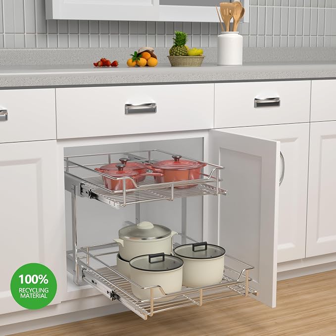 2-Tier Pull Out Cabinet Organizer, Pull Out Shelves and Drawer - Image 2