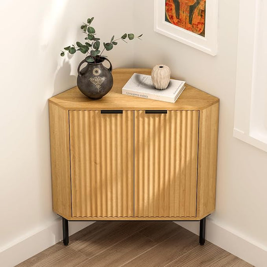 Fluted Corner Cabinet, Modern Small Corner Floor Cabinet by EYYTHUNG