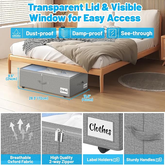 Under Bed Storage with Wheels, Quick Assembly Underbed Shoe Storage Containers - Image 3