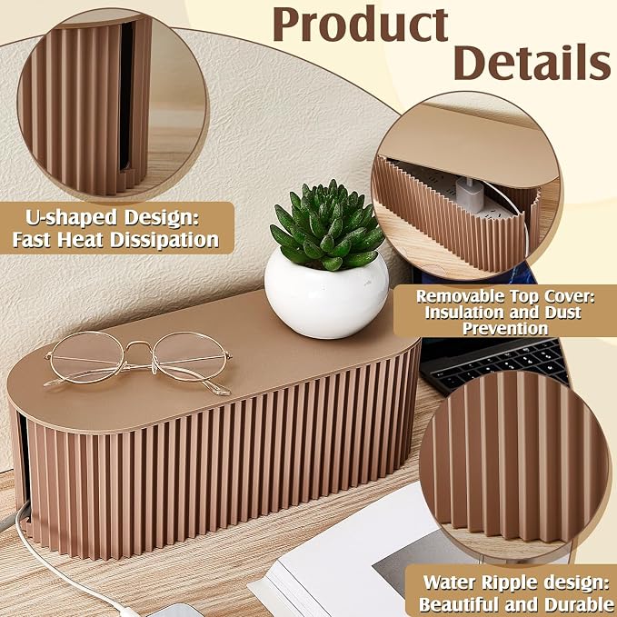 Marsui 2 Pcs Light Coffee Cable Management Organizer Box - Image 3