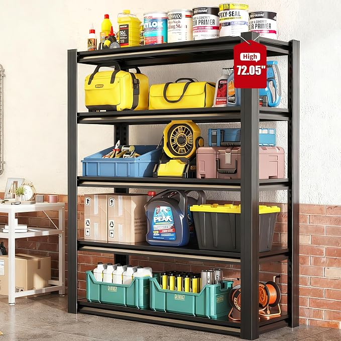 72" H Garage Shelving, Metal Storage Shelves, Adjustable 5 Tier Storage Rack by Unknown