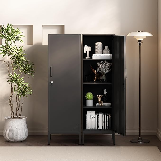 Black Metal Locker Cabinet, 59.1" Lockable Storage Locker - Image 7