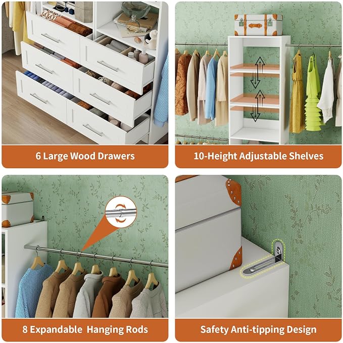 Closet System with 6 Drawers, 5-14FT Custom Closet Organizer System with 8 - Image 6